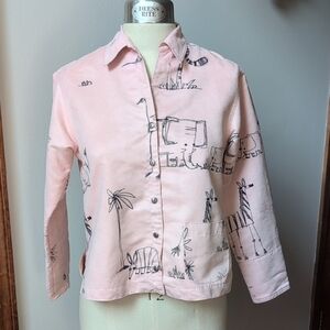 Chico's Line Drawn Animals Faux Suede Pink Lightweight Jacket/Blazer